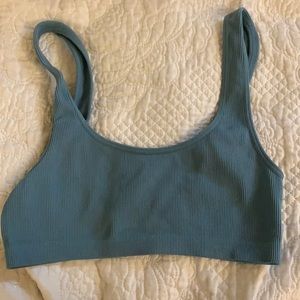 Blue ribbed sports bra